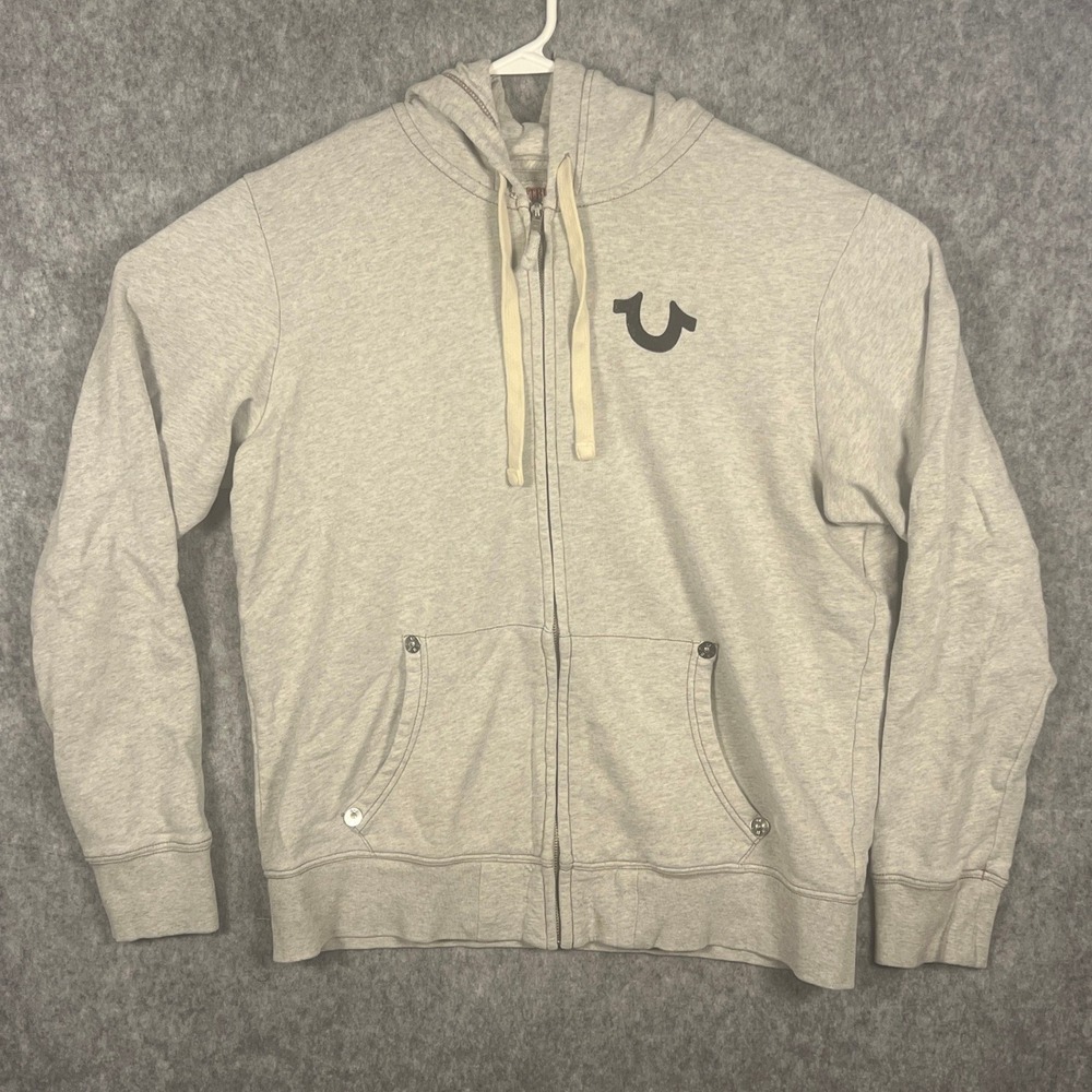 True Religion Men's World Tour Buddha Logo Zip Up Hoodie Gray XL MAOB129MF3